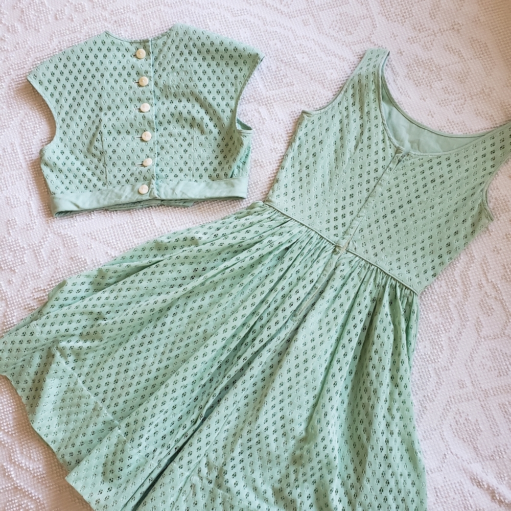 1950s Vintage Dress Jacket Set KerryBrooke by JC Penney's  Atomic Mint - Picture 10 of 15